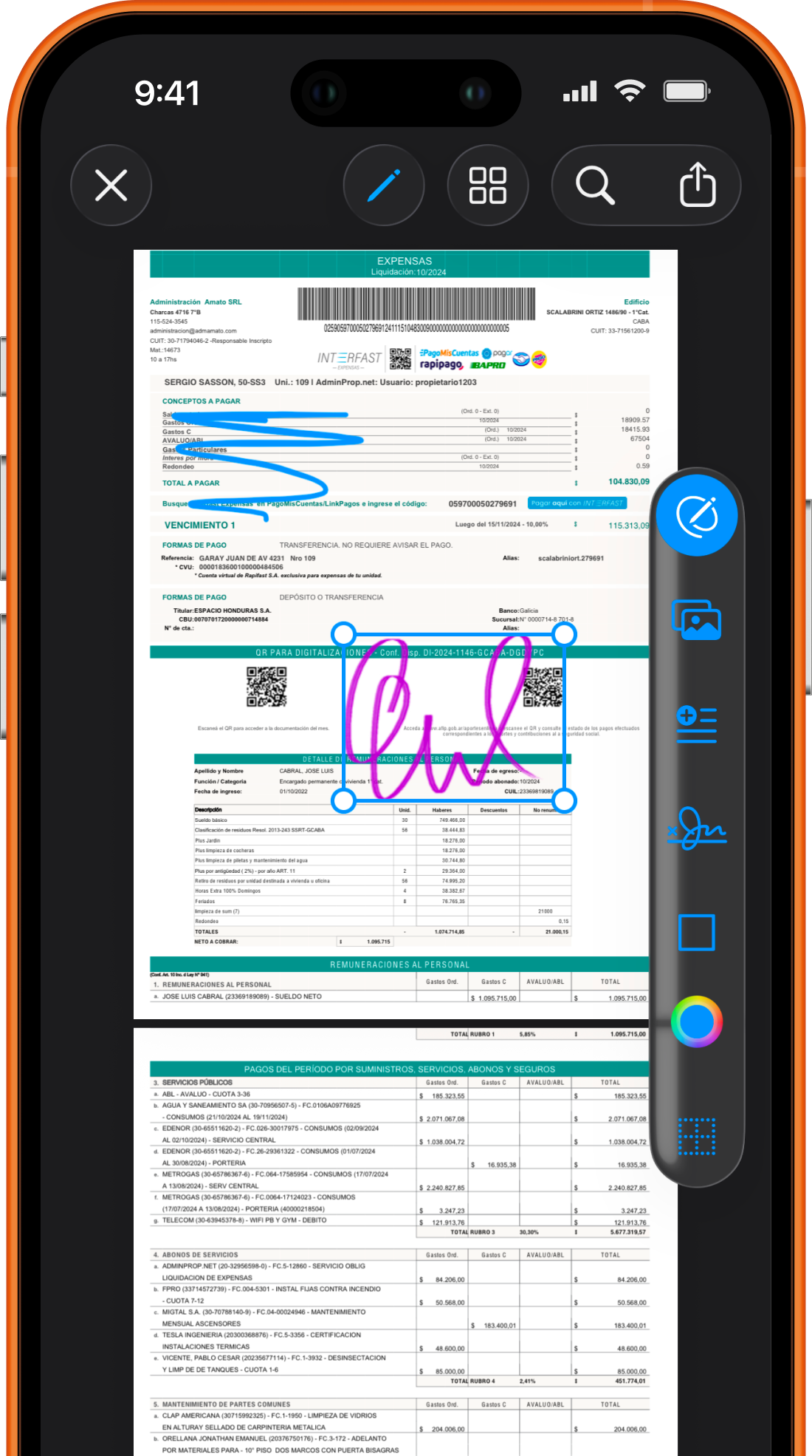 Fax Prime document editor used to add marks and a signature